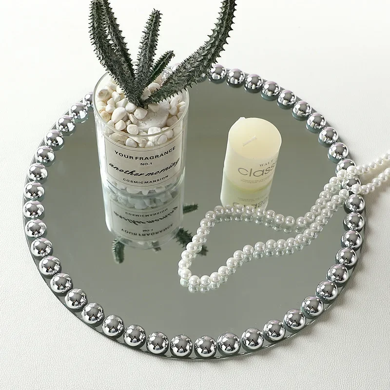 

Pearl Dot Glass Mirror Storage Tray Light Luxury Dining Table Decoration Circular Storage Tray European Home Decoration Tray