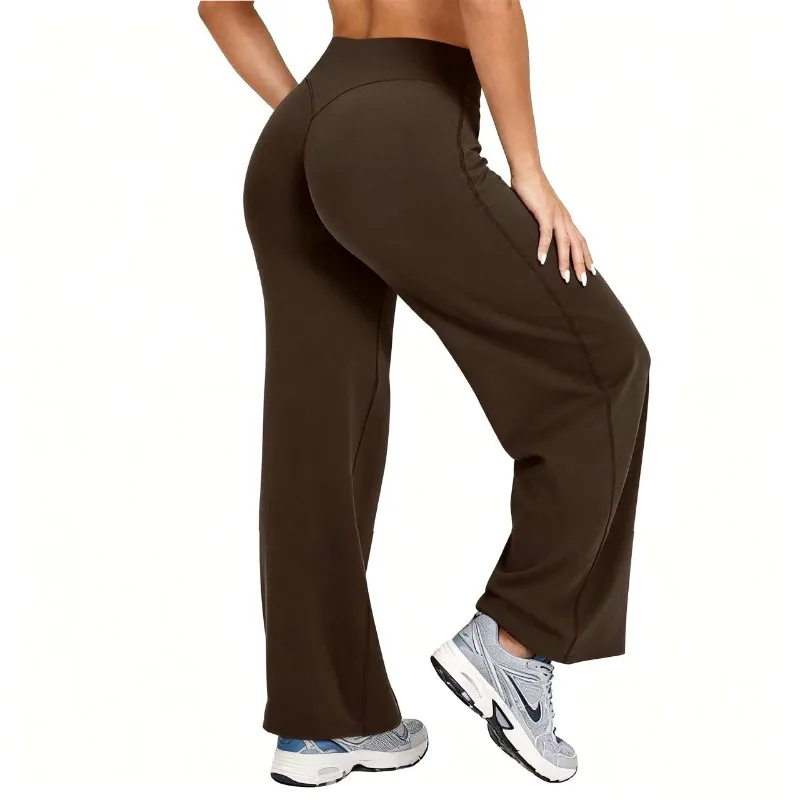 Women Plus Size Yoga Wide-leg Pants High Waist Stretchy Solid Color Leggings Running Pilates Sports Fashion Straight-Leg Pants