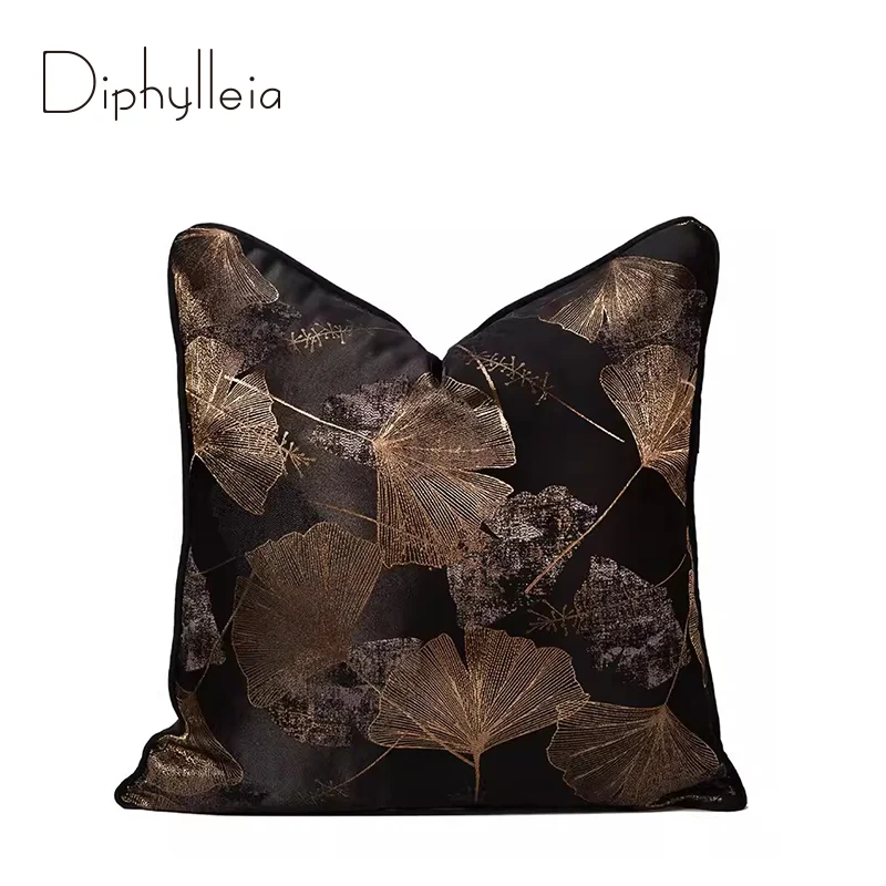 

Diphylleia Contemporary Leaves Geometry Orange Pillow Cover High End Jacquard Cushion Case For Lounge Salon Saloon Decorations