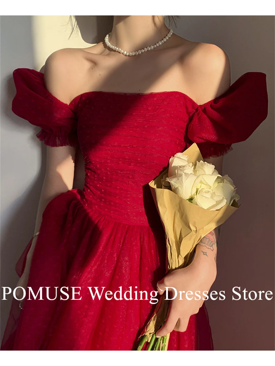 Square Neck Red Prom Dress Korea A-Line Customized Wedding Evening Dresses Formal Dress Elegant Party Dress Evening Gowns