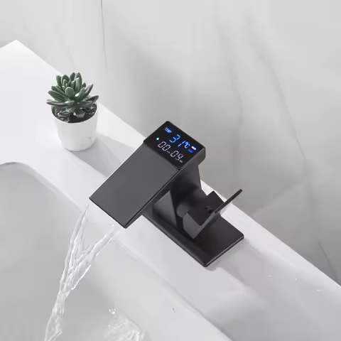 Smart Digital Display Basin Sink Faucet Hot Cold Water Temperature LED Washbasin Waterfall Taps Bathroom Deck Mixers
