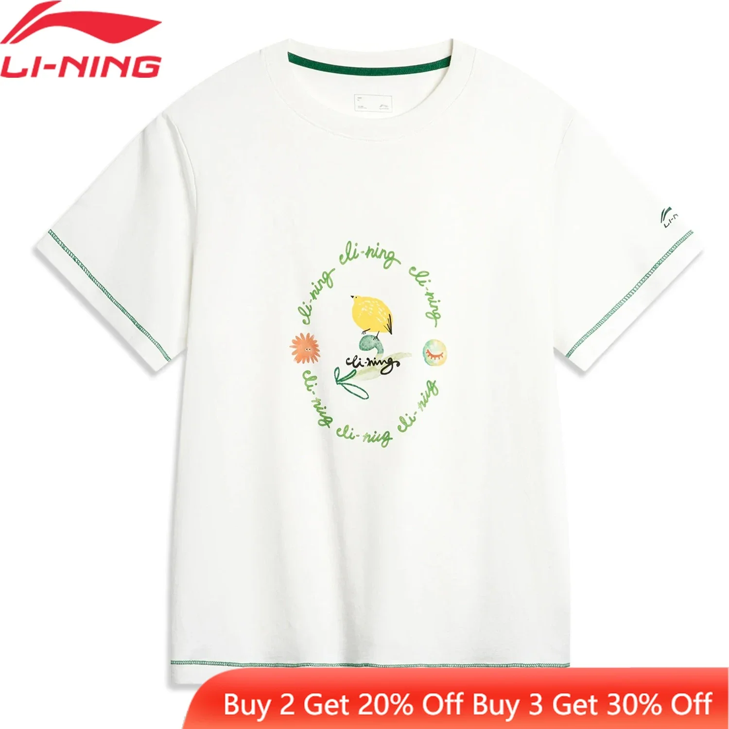 Li-Ning Women Training Sports T-Shirt Breathable 93%Cotton 7%Spandex LiNing Loose Fit Sports Short Sleeve  O-Neck Tee AHSU332