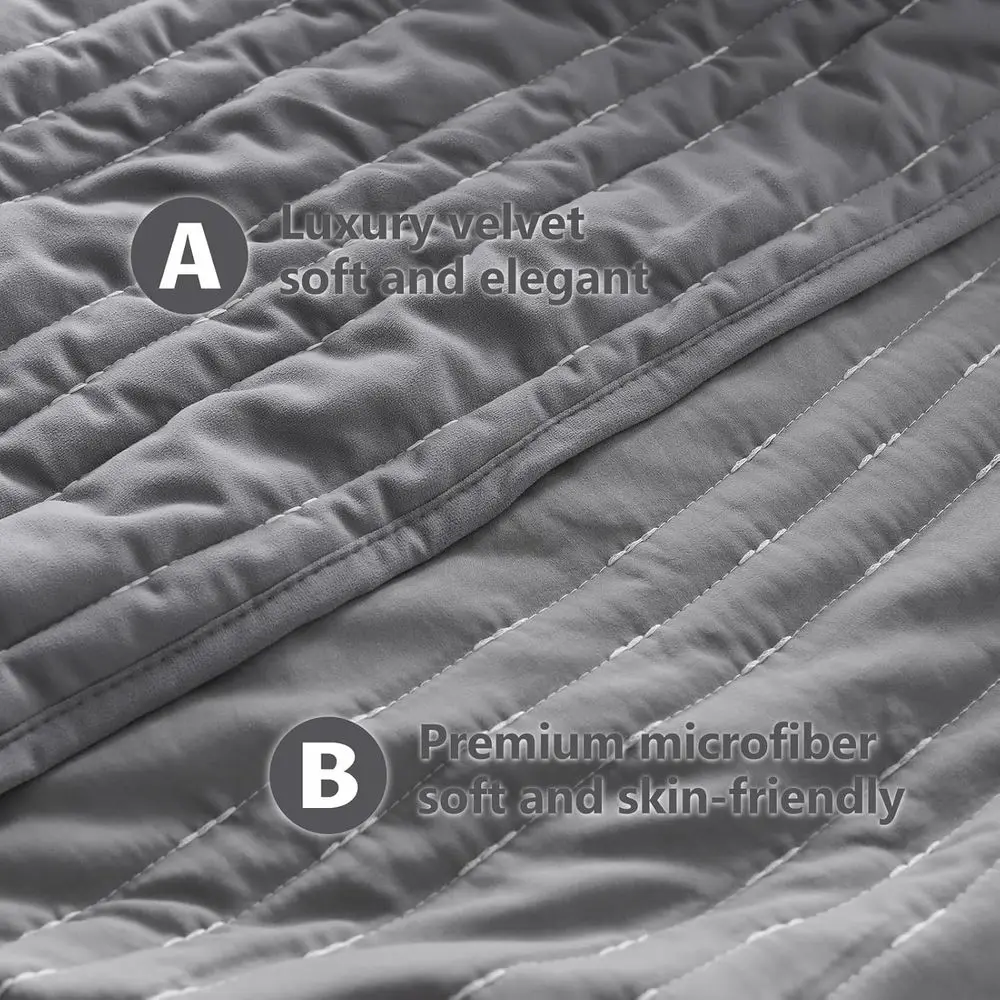 طقم لحاف مقاس XL مخملي رمادي فاخر، مفروشات فائقة النعومة مكونة من 3 قطع، غطاء خفيف الوزن، للاستخدام في جميع المواسم، مخيط أنيق، 2 شمس، أماه