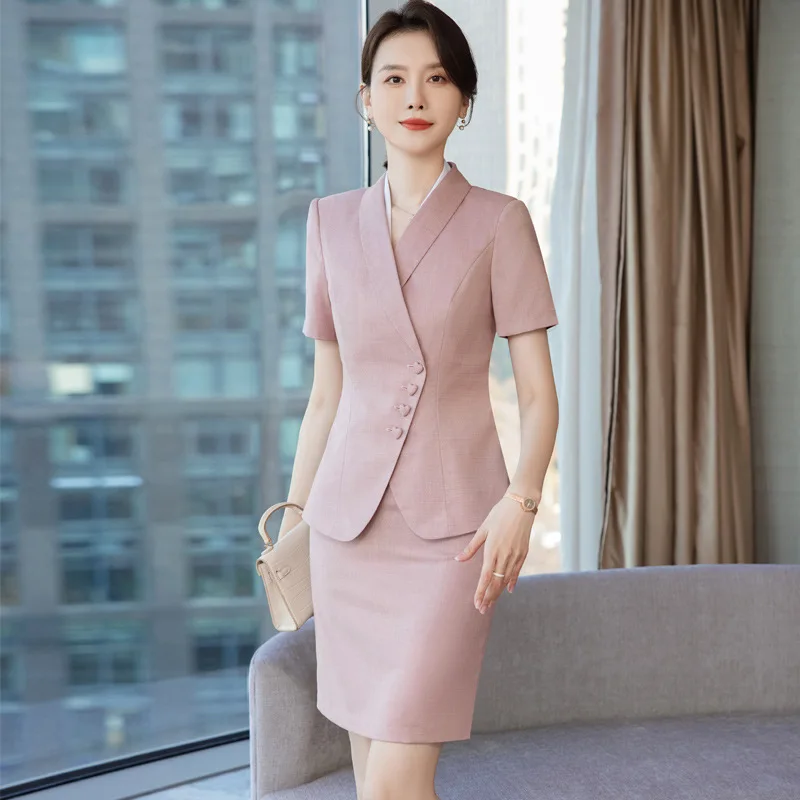 

Summer Short-Sleeved Business Wear Pink Suit Women's Formal Wear Temperament Interview Manager Jewelry Shop Workwear Summer