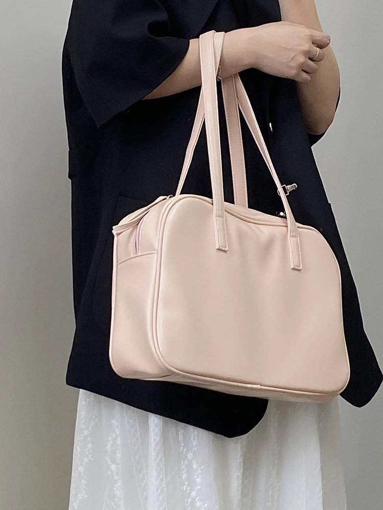 Large Capacity Shoulder Bags Women\'s Laptop Handbags 2024 New Soft Leather College Student Leisure Commuting Tote Bag