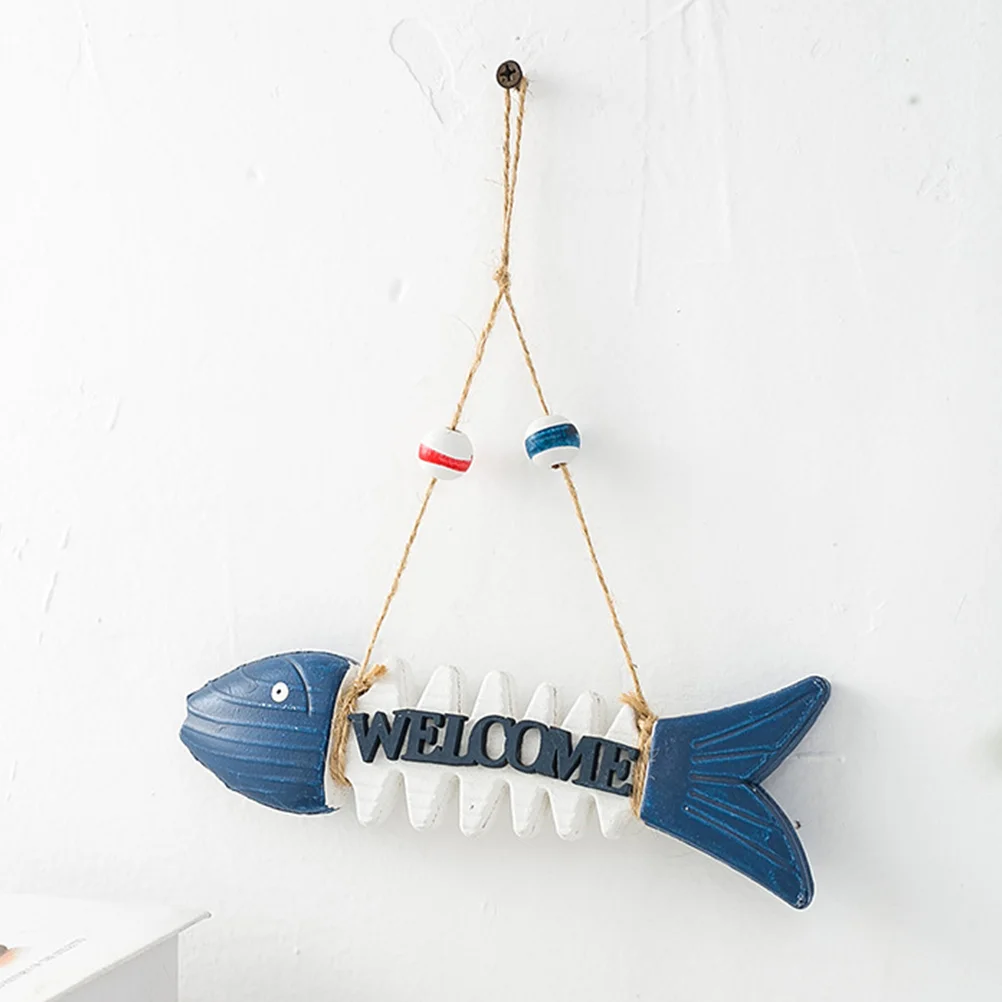 Decorative Welcome Sign Decoration Mediterranean Wall Blue Wood Clothes Hanging Rack