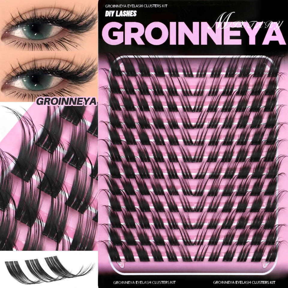 GROINNEYA Pestañas por racimos Cat con extremo alado que alargan el ojo, pestañas postizas suaves naturales, pestañas onduladas para maquillaje 2