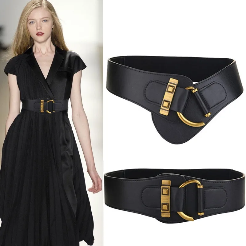 2024 New Fashion Waistband Women Corset PU Leather Elastic Adjustable 80CM-120CM Luxury Metal Buckle Elegant Dress Style Waist