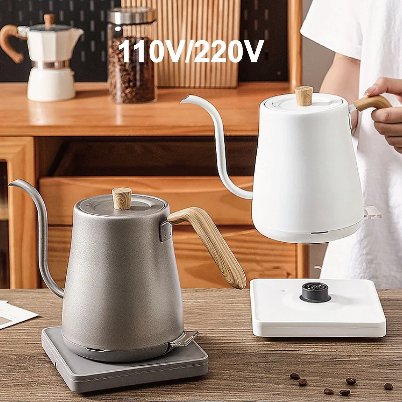 110V/220V Electric Kettle Thin-mouth Hand-brewed Coffee Pot 800ml Household Stainless Steel Teapot Automatic Power Off 1000W