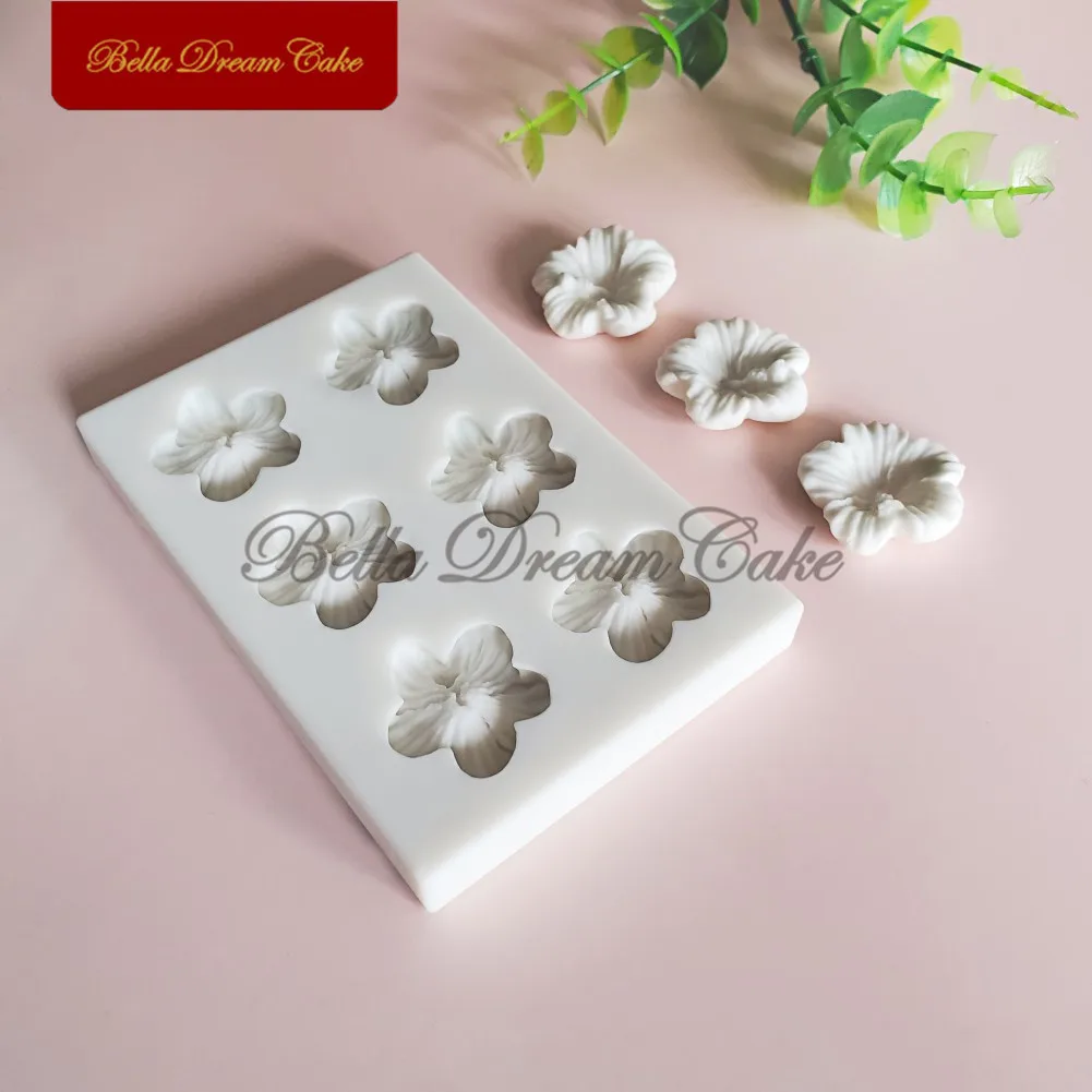 6 Cavity Small Hibiscus Flower Silicone Mold 3D Fondant Chocolate Mould DIY Clay Model Cake Decorating Tools Baking Accessories