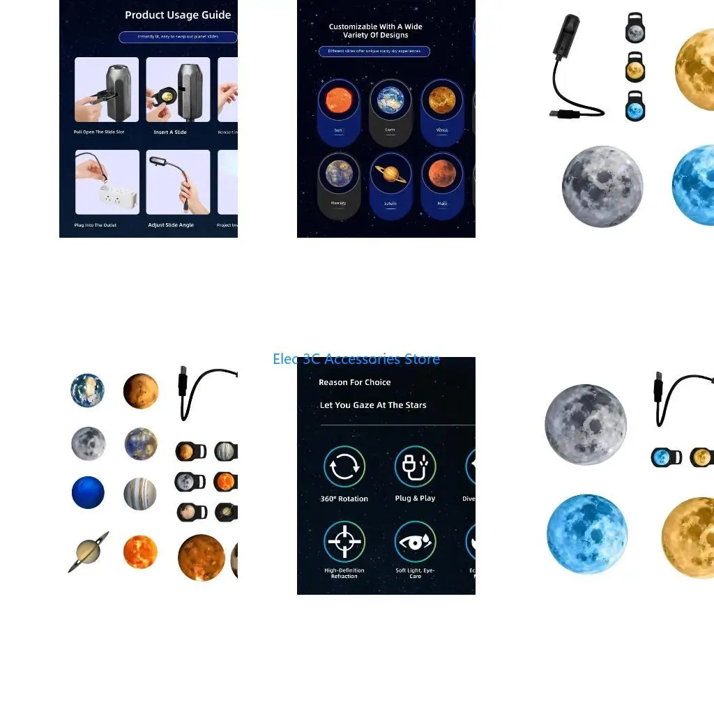 Y51A Realistic Space Themed Illuminators Displays Rotating Celestials Body Through USB Power Opticals Systems