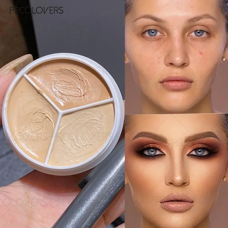 1PC 顔用三色コンシーラー、顔のシミをカバー、クマをカバー、長持ちで自然