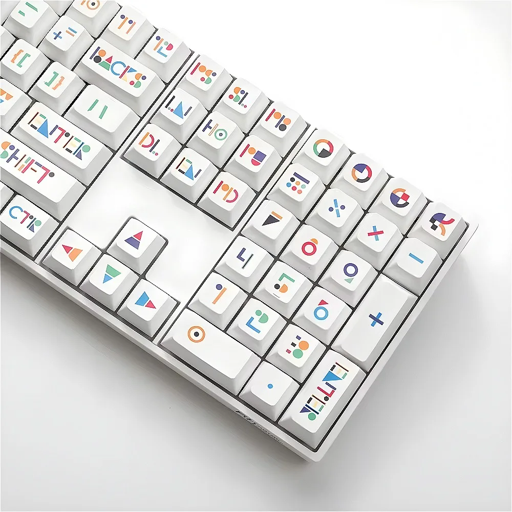 White, Keycaps, Memphis Theme PBT Material, Small Full Set Cherry Keycaps for Mechanical Keyboards