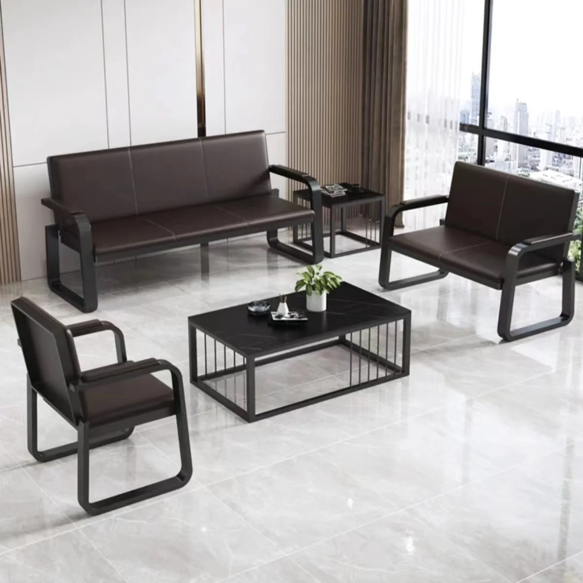 Modern Leather Outdoor Waiting Chair Durable Commercial Use Living Room Sofa Chair
