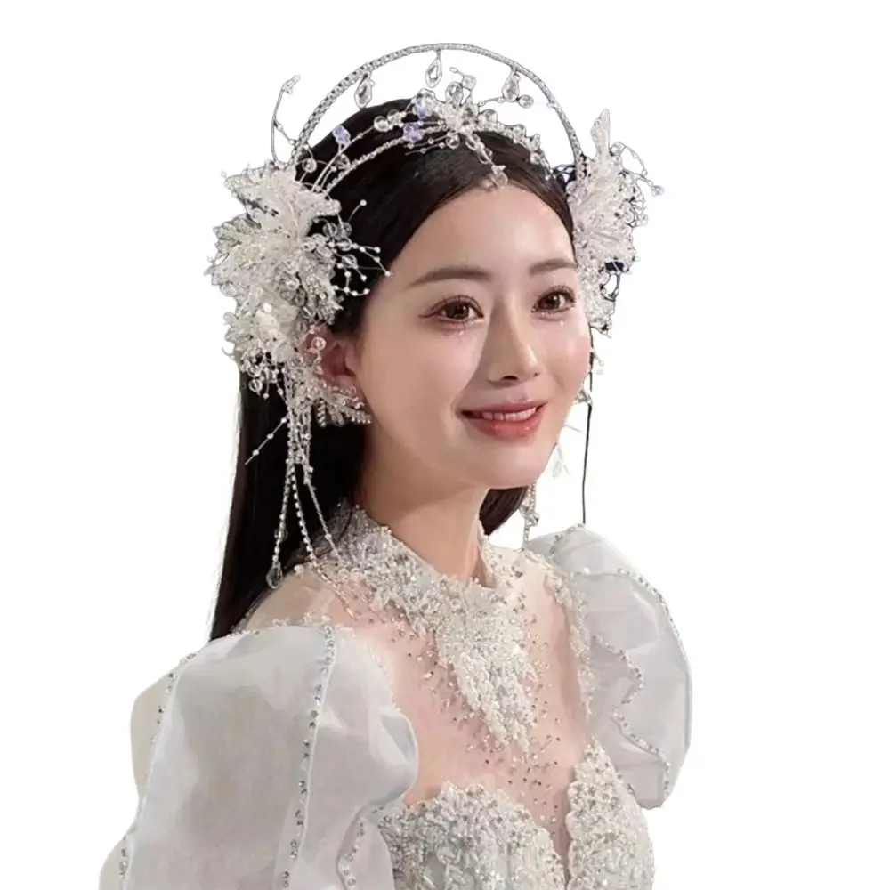 Mahkota Kristal Pengantin Peri Anting Kristal Berkilau Tiara Jepit Rambut Kristal Berkilau Manik-Manik Jernih Ikat Kepala Berhias Berlian Imitasi Ulang Tahun