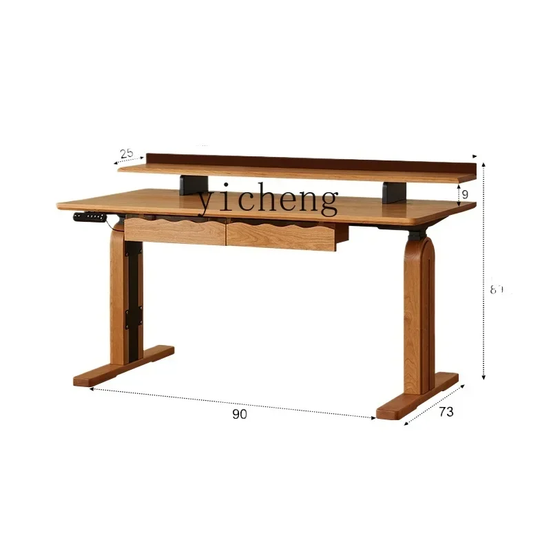 ZZTQH electric lifting table rock slab household solid wood desk computer study table cherry wood smart workbench