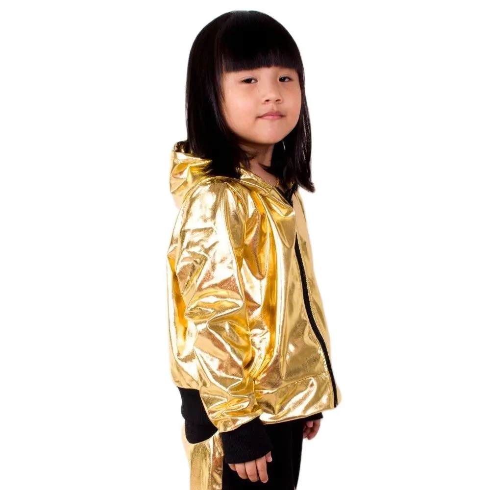 Heroprose 2023 Fashion Girls Boys Gold Jazz Hip Hop Dance Competition Coat Kid Clothing Party Stage Performance Jacket