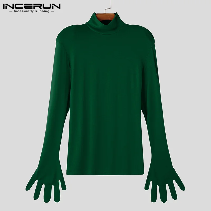 Fashion Casual Style Tops INCERUN New Men\'s Deconstruction Shoulder Thimble T-shirts Male Sexy Solid Long Sleeved Camiseta 2024