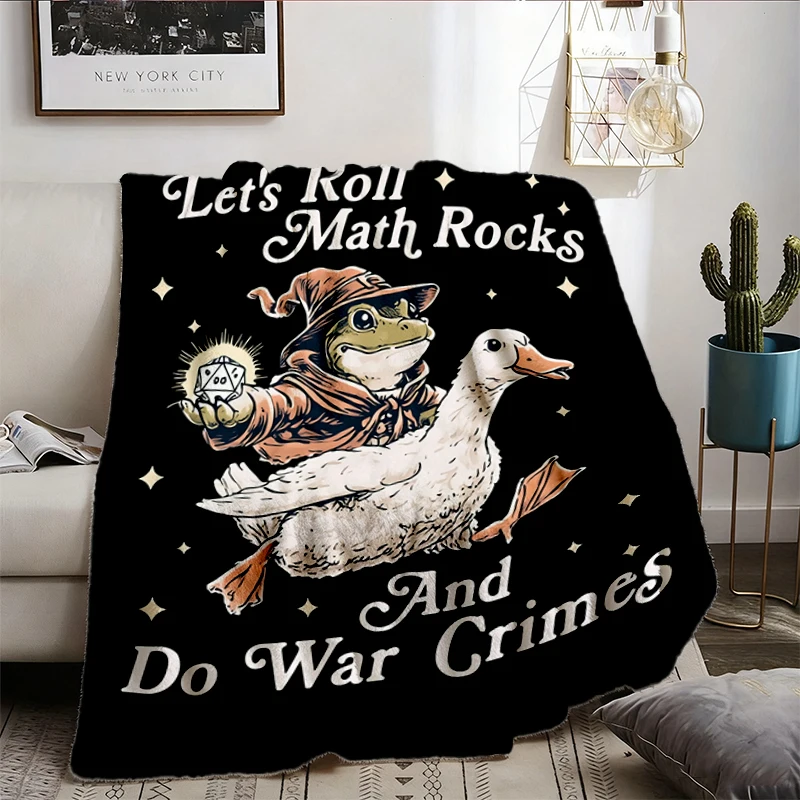 Let's Roll Math Rocks And Do War Crimes Flannel Blanket, Funny Frog Wizard Flannel Throw, Chaotic TTRPG Goose Rider