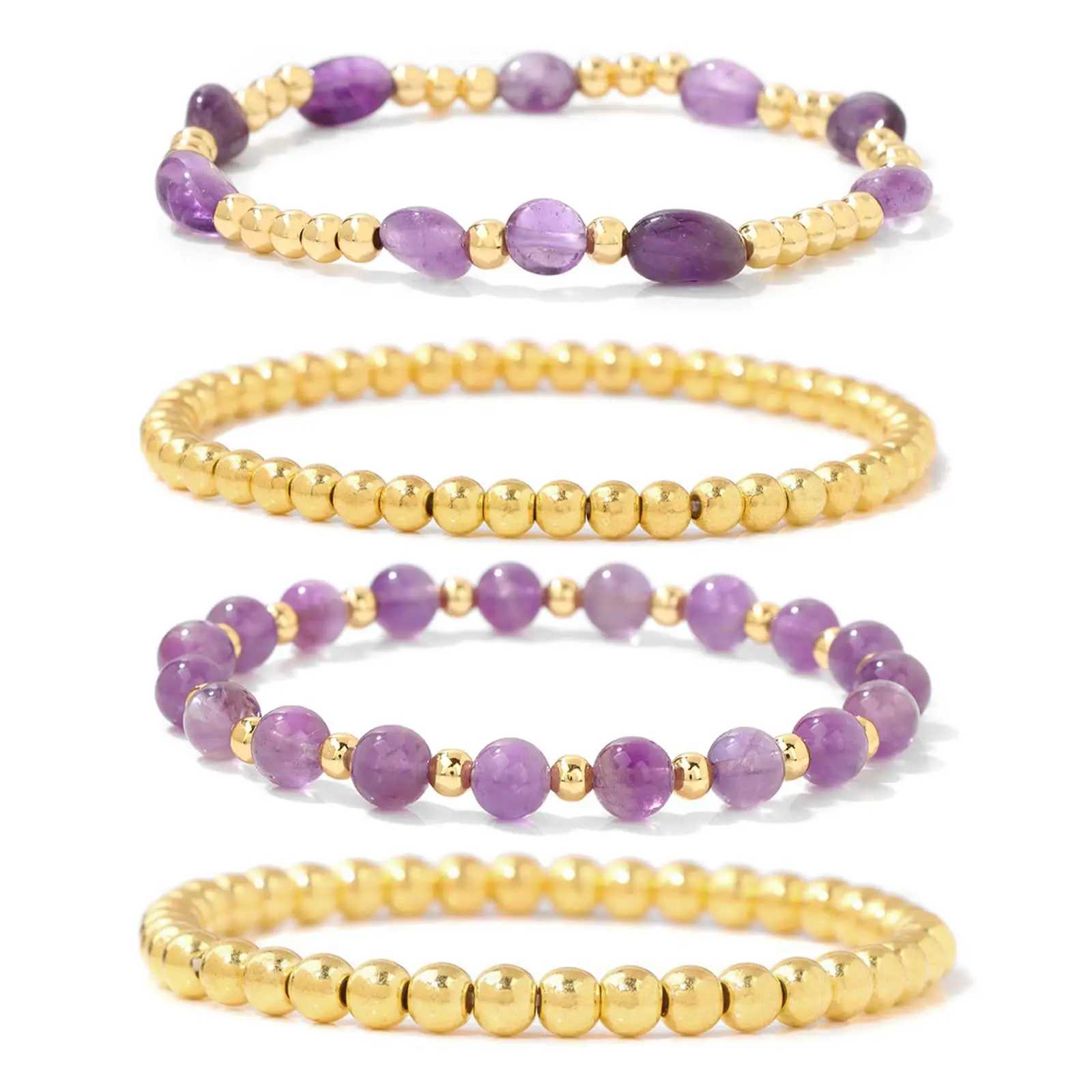 Cross-border new black gallstone gold bead elastic rope bracelet, natural amethyst Endeavour irregular women's bracelet set