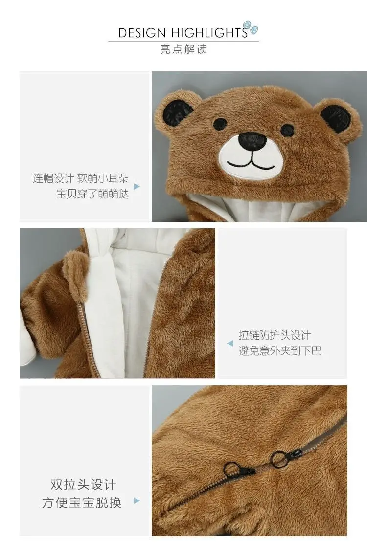 2026 Winter Neugeborene Fleece-Samt-Strampler Overalls Kleidung für Säuglinge Jungen Mädchen Cartoon Bärenohren Verdickte Warme Reine Mäntel 0-3 Jahre – Detail 6