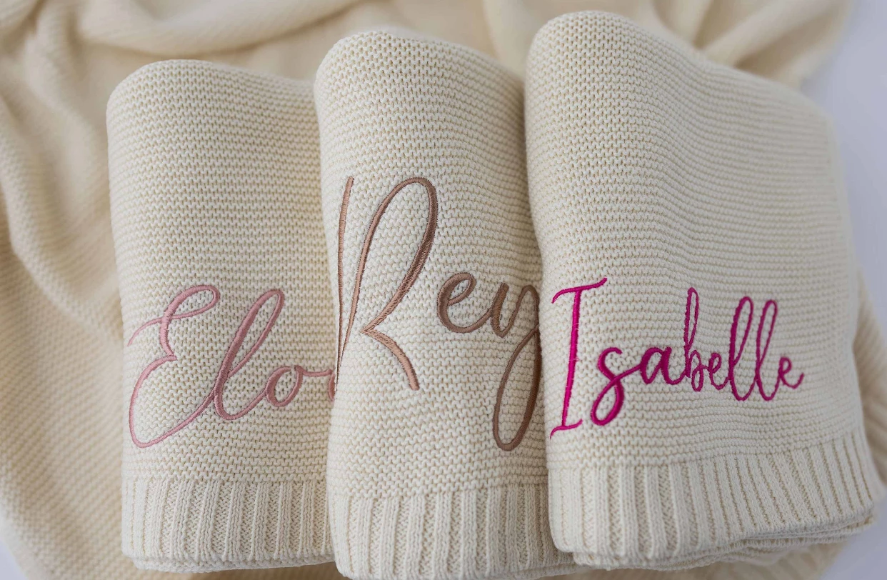 Personalized Baby Swaddle Blanket with Name Custom Knited  Baby Blanket with Embroidery Name Baby Newborn Kids Girls Boys Gifts