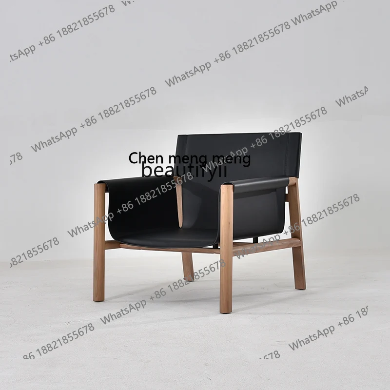 

Saddle Leather Armrest Leisure Chair Italian Designer Home Living Room Negotiation Balcony Single Armchair