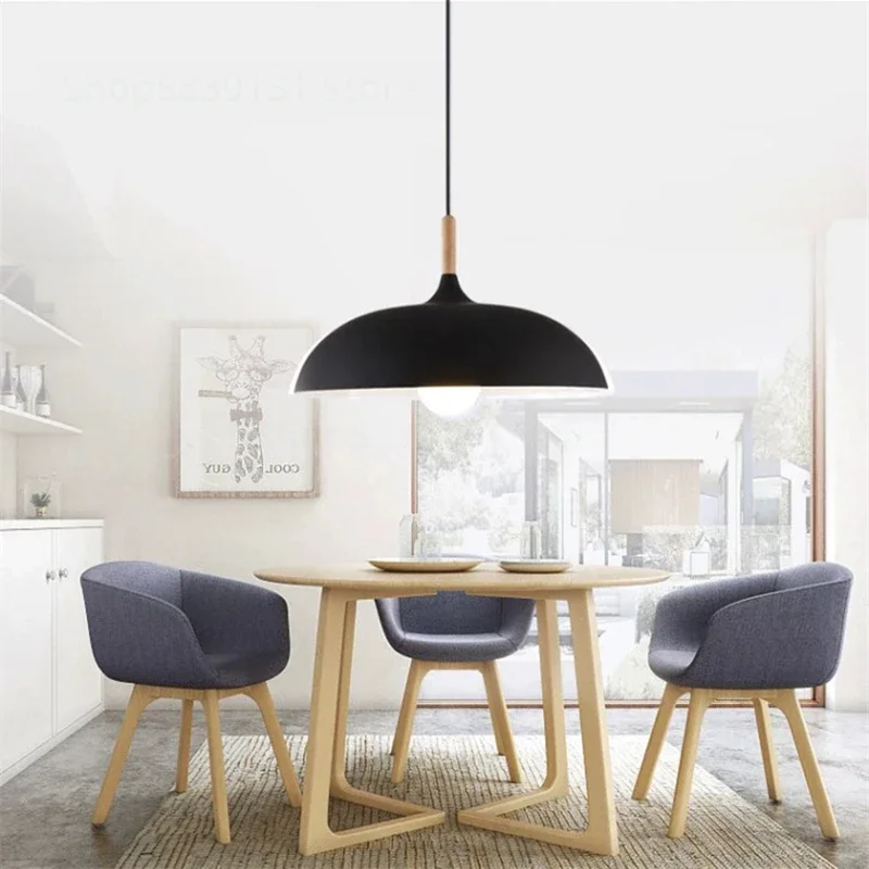 Nordic Minimalist Modern Pendant Light Wood & Aluminum Lampshade Living Room Pendant Lights LED Fashion Art Deco Light Fixtures