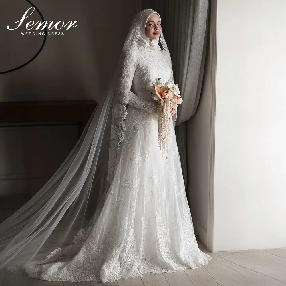 muslim white wedding dress Lace Dresses with Long Sleeves – loveangeldress High Sleeve Length(cm) Muslim wedding dresses modern |