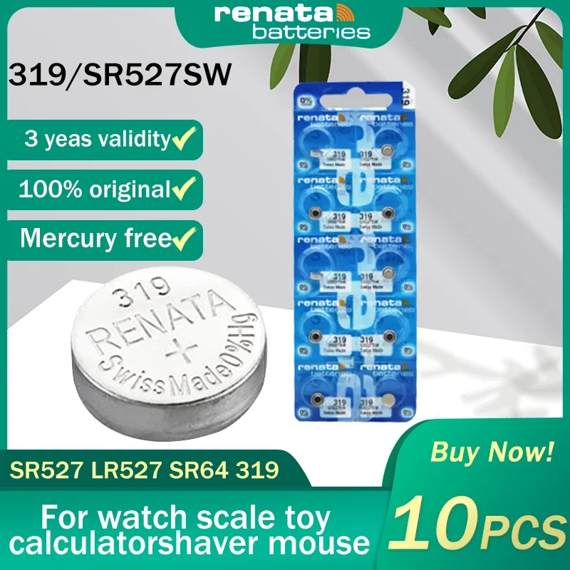 10PCS Original Renata 319 SR527SW SR527 LR527 1.55V Silver Oxide Watch Battery For Toy Scale Watch Swiss Made Button Coin Cells