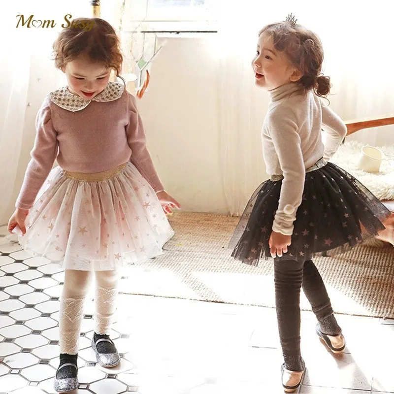 Fashion Baby Girl Princess Cotton Legging With Sparkle Star Tutu Skirt Child Culottes Mesh Patchwork Spring Baby Clothes 2-10Y