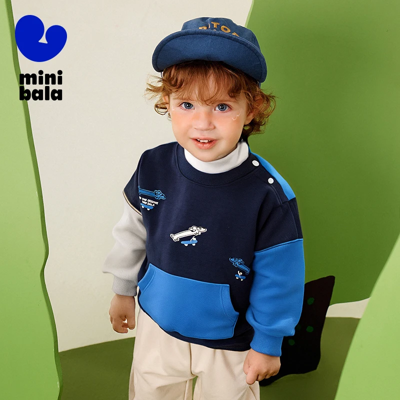

Mini Bala Boys Sweatshirt 2025 Autumn New Color Block Stretch Anti-Shrink Loose Fit Top