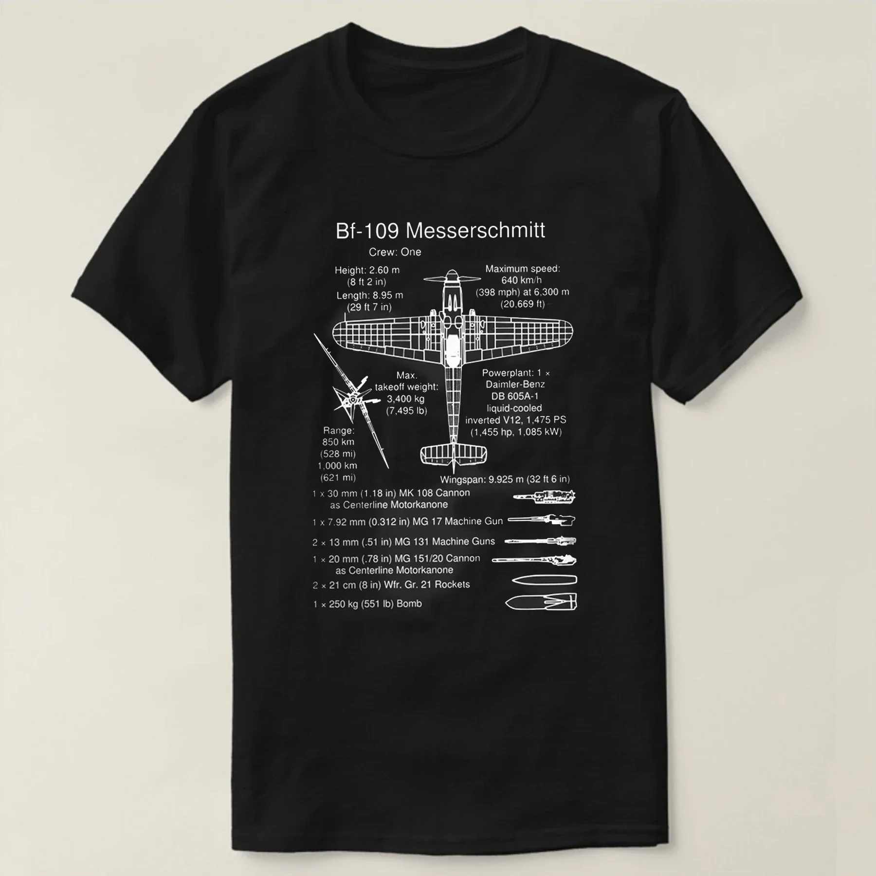 Messerschmitt Bf 109 Fighter Infographics T-Shirt New 100% Cotton Short Sleeve O-Neck T-shirt Casual Mens Top