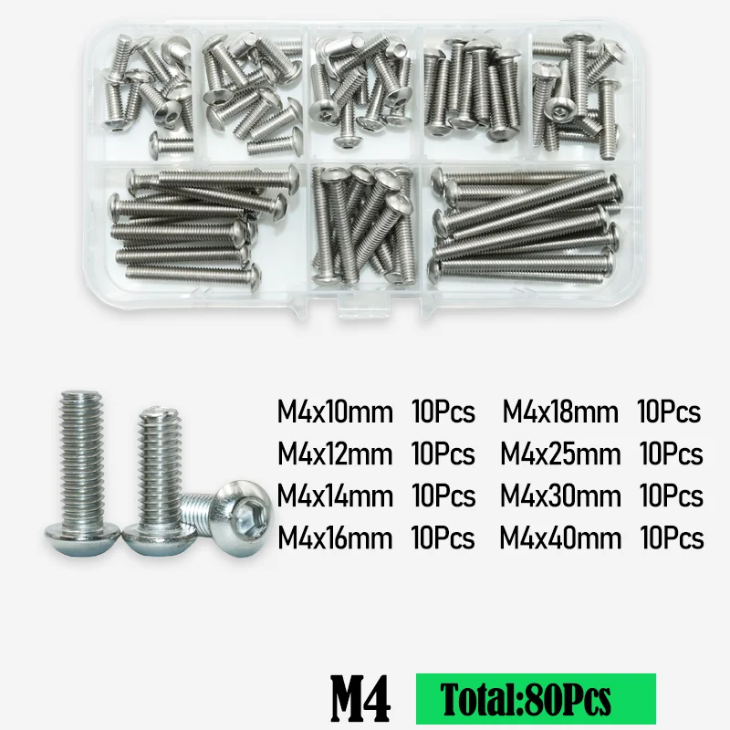 M2 m3 m4 m5 m6 m8 m10 a2 304 Edelstahl Sechs kant Innen sechs kant Innen sechs kant schraube Schraube runde Flach kopfs ch rauben Kit iso7380 – Detail 9