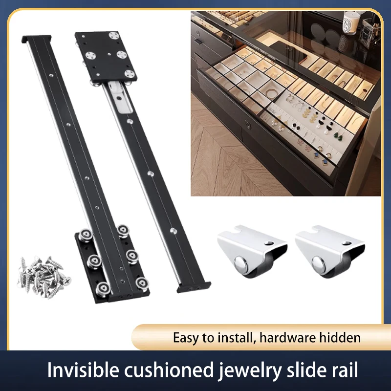 

Concealed Silent Drawer Slides For Jewelry Cabinet Bay Window Linear Movement Dual Axis Bottom Mount Soft Closing Hardware