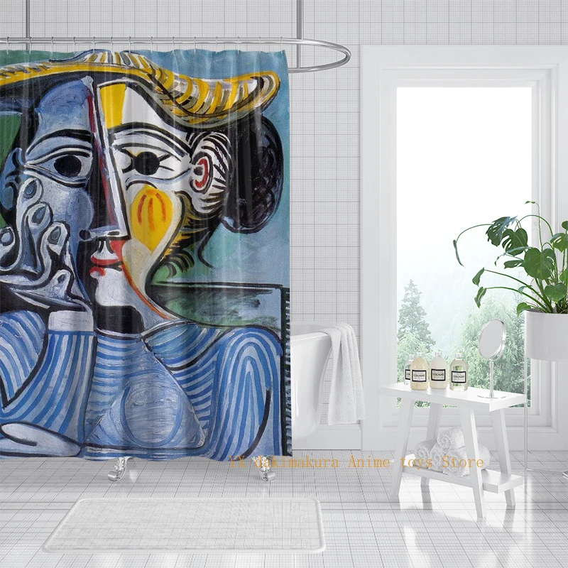

Privacy protection for small spaces such as modern art, abstract character portraits, shower curtains, apartments, and homestays