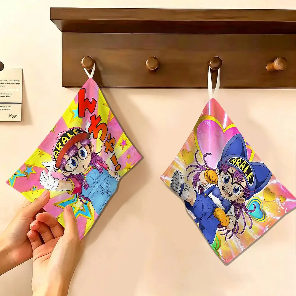 Cartoon D-Dr-Slump Polyester Cotton Hand Wiping Towel, Hanging Design, Durable for Household Restaurant Toilet Use