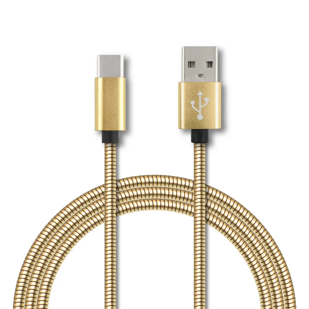 10PCS New Hot Sale Type C 5A Fast Charging 1m Metal Spring Coil Cable High Durability Stable Transmission IPhone Smart Phone Lap