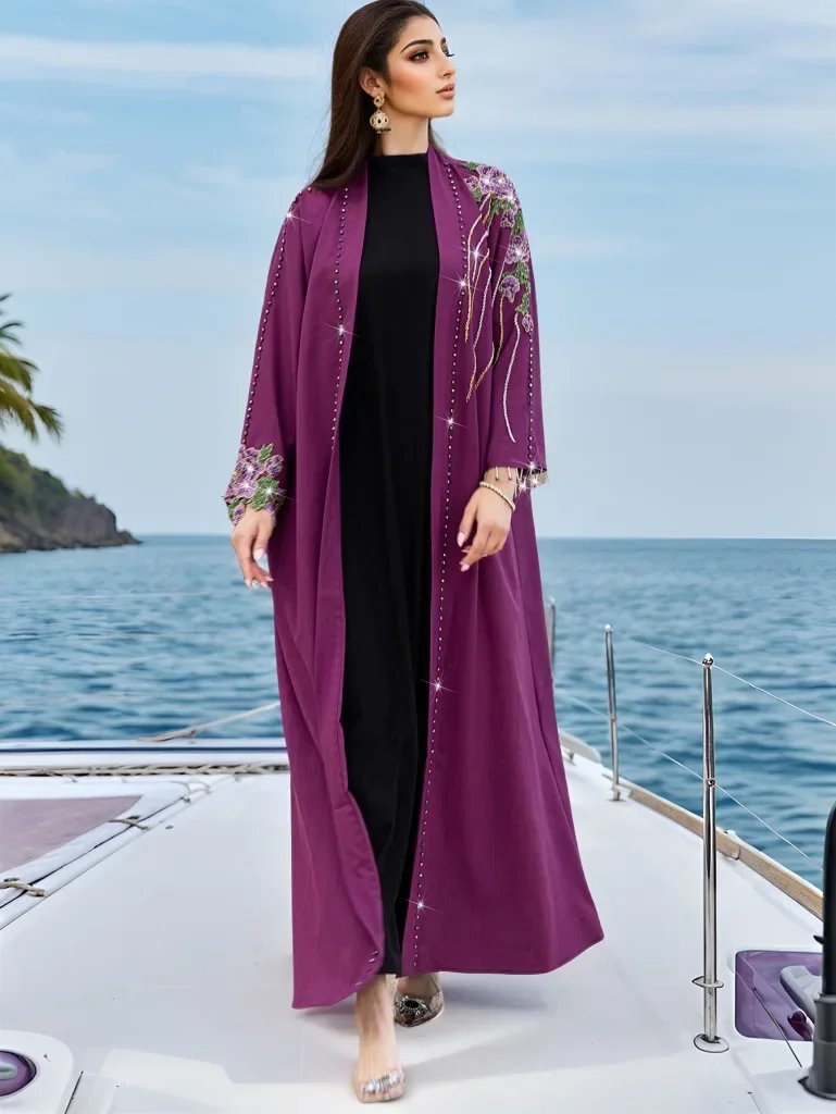 

Ближний Восток Турция Кафтан Женское Мусульманское Платье Бисер Вышивка Кимоно Кардиган Ид Джеллаба Рамадан Ислам Одежда Kebaya Кафтан