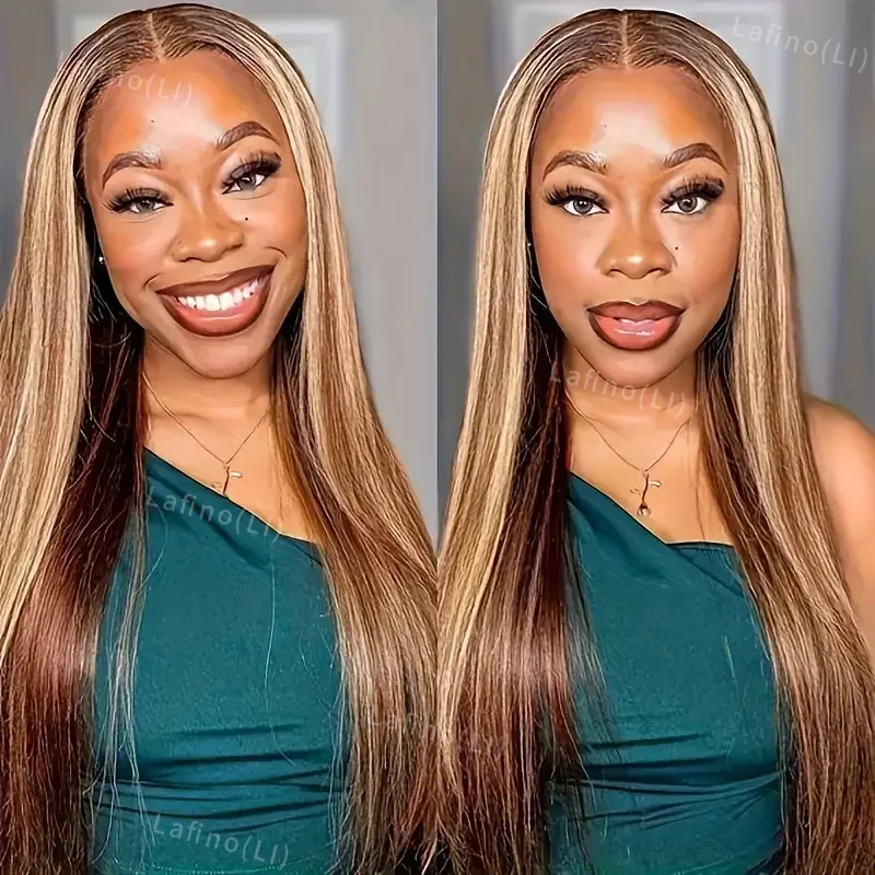 

4/27 Highlight Straight Lace Front Human Hair 13x4 Honey Blonde Colored Wigs For Women 4/27 13x6 HD Lace Frontal Wigs 200%