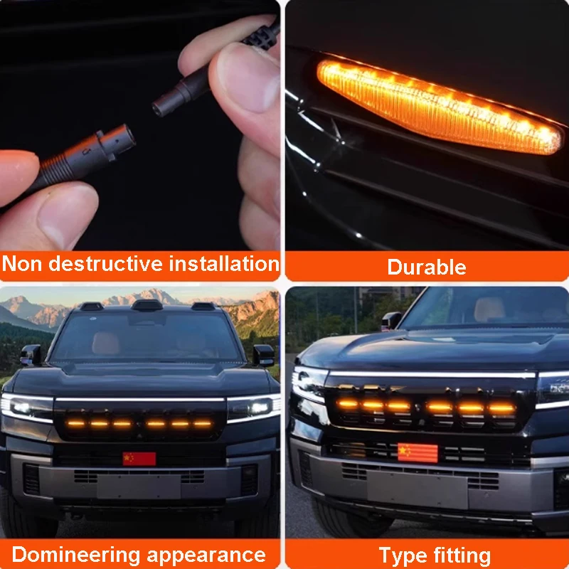 ل BYD معادلة ليوبارد 8 2024-2025 سيارة الأوسط صافي LED ضوء الزخرفية السيارات المصد الأمامي اكسسوارات الإضاءة الخارجية #4