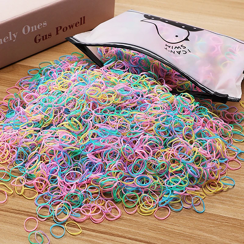 1000pcs Girls Colourful Disposable Rubber Band Elastic Hair Bands Headband Children Ponytail Holder Bands For Kids Accessories