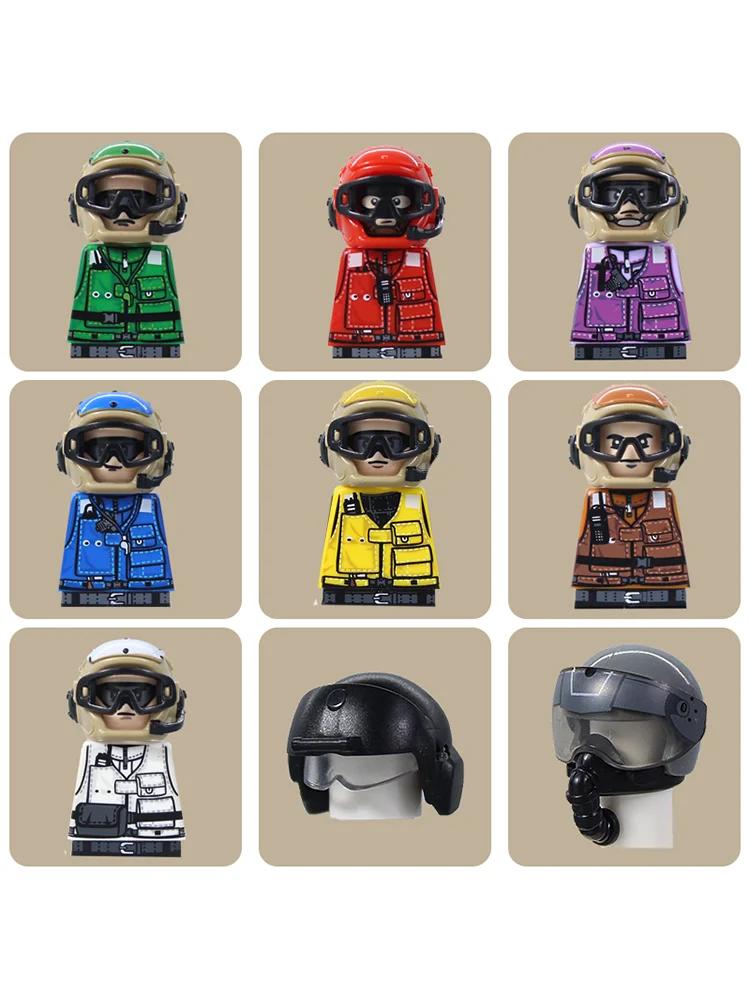 MOC – blocs de construction de pilotes militaires, accessoires d'avion, casque, armure, bouclier, briques, jouets cadeaux