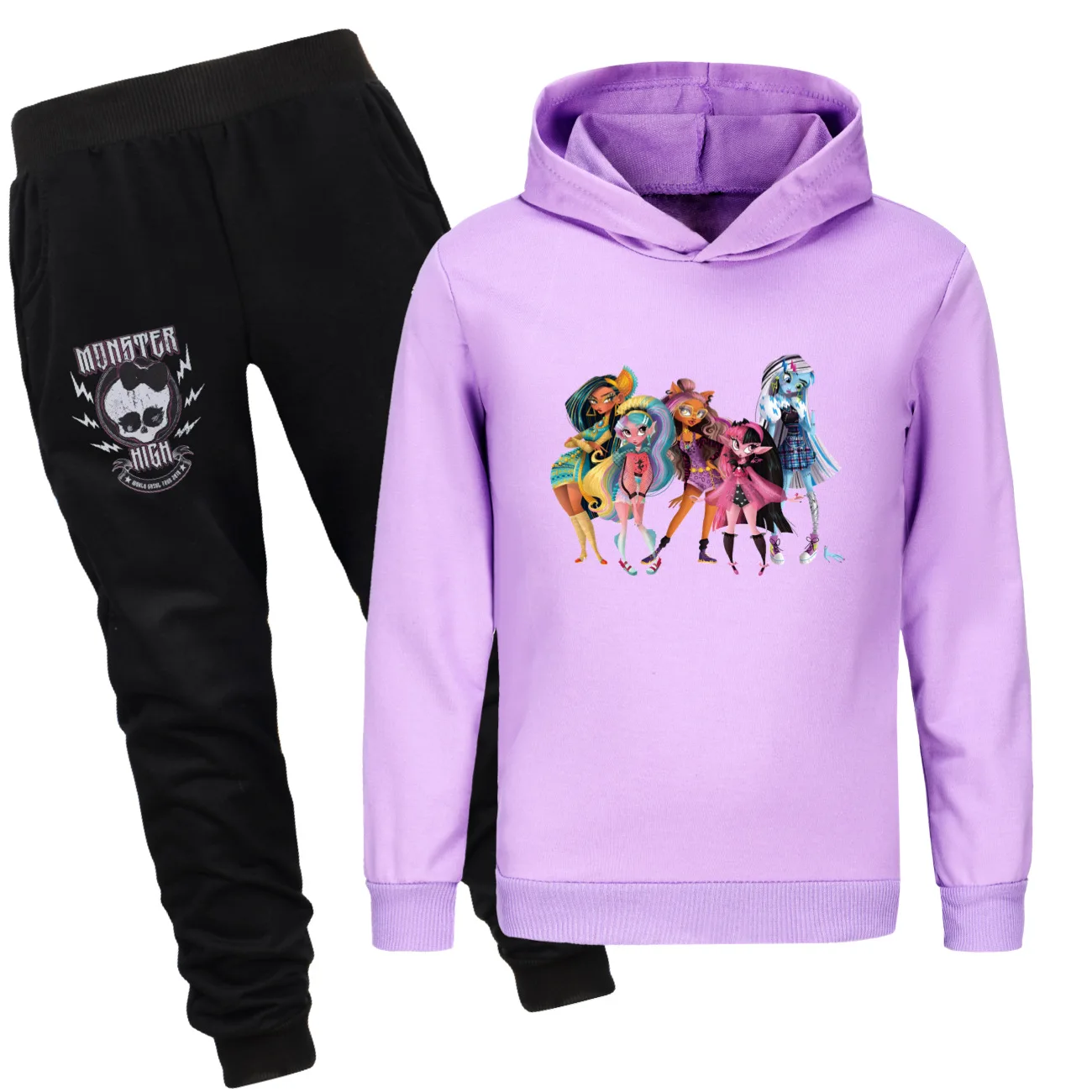 Conjunto de treino Monster High para crianças, moletom de manga comprida, moletons e calças, terno esportivo, meninos e meninas, roupas adolescentes, nova moda, 2PCs, 2-14Y