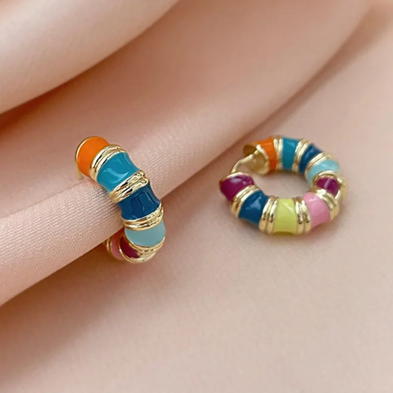 925 Sterling Silver Original Jewelry Fashion Colorful Bamboo Knots Hoop Earrings For Woman New XY0195