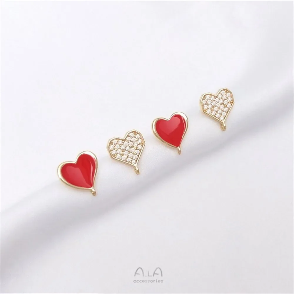 925 silver pin 14K gold covered painting oil love earrings pin micro set zirconia geometric peach heart with dangling earrings