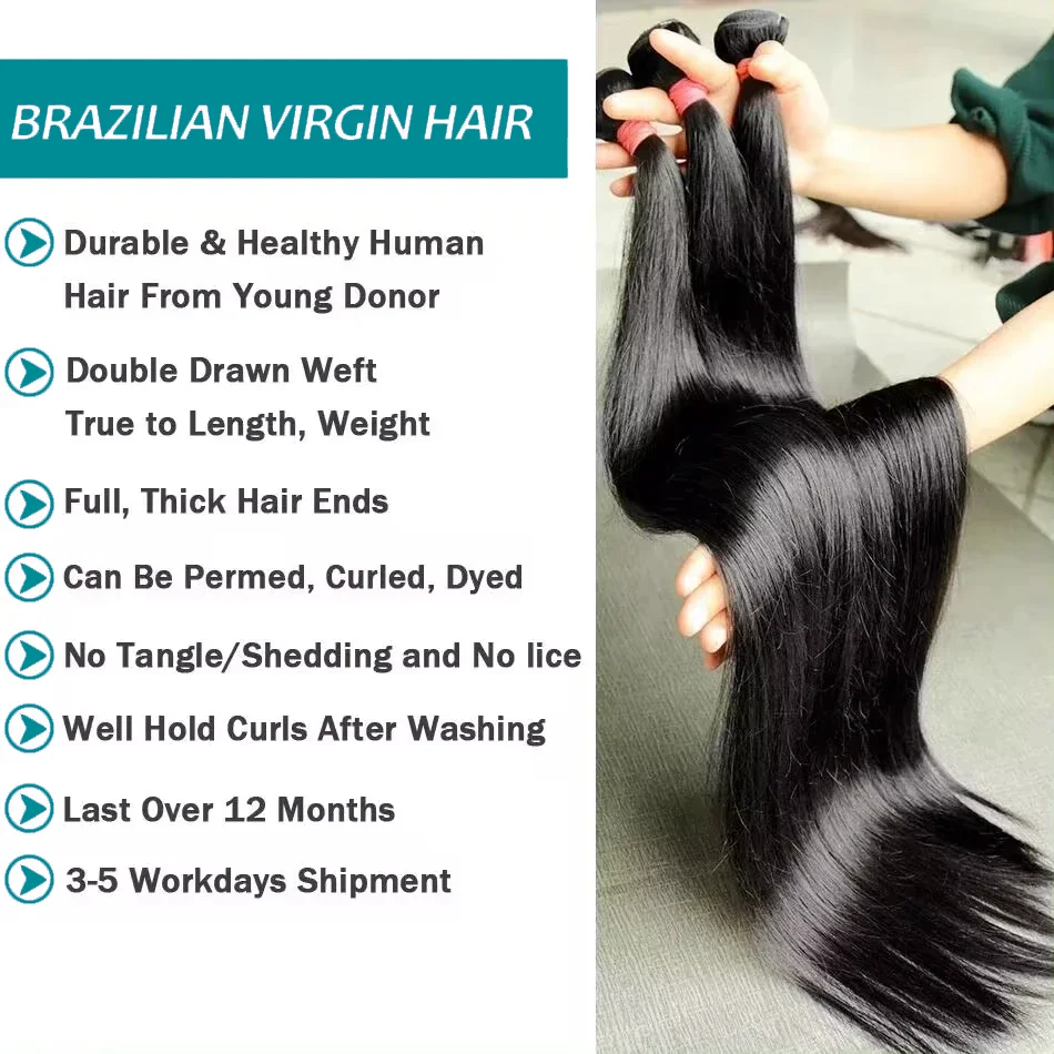 30 32 36 Polegada pacotes 3/4 pçs osso em linha reta brasileiro remy feixes de cabelo humano extensões de cabelo cru tissage para mulher