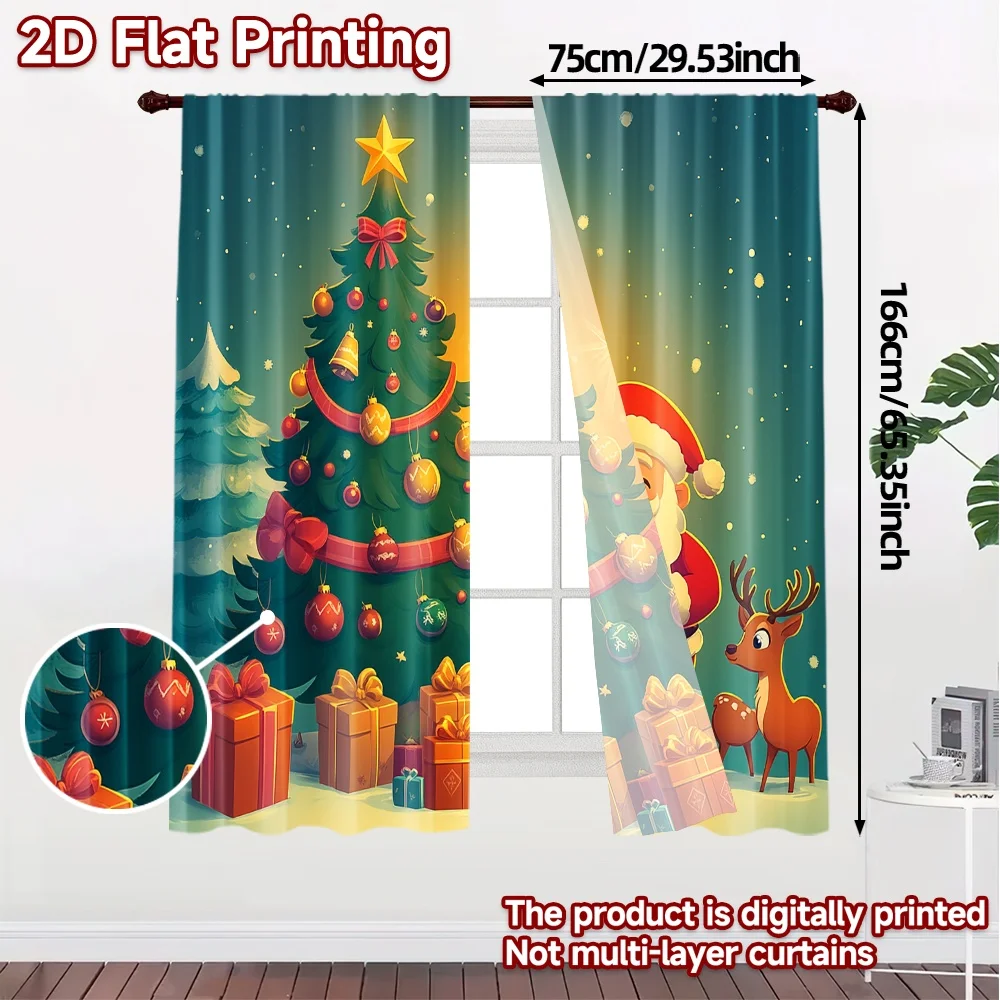 2pcs,Curtains Cute Santa Christmas Tree Gifts (2) Popular Contemporary Curtains Durable 100% Polyester Fabric Curtains Versatile