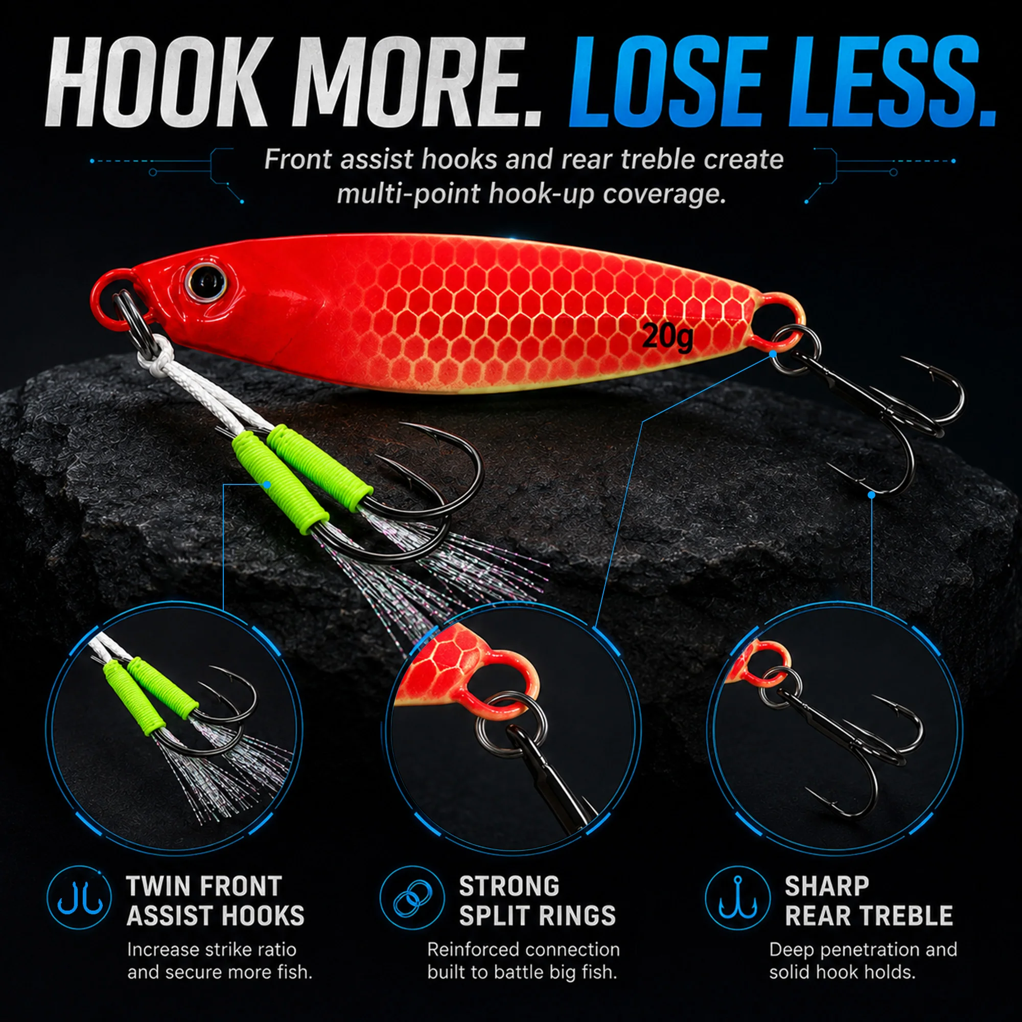 9KM 1pcs Metal Jigs Spoon Fishing Lure Hard Swimbait Luminou Fishing Artificial Lures Jigging Hook Spinner Baits Saltwater Fish