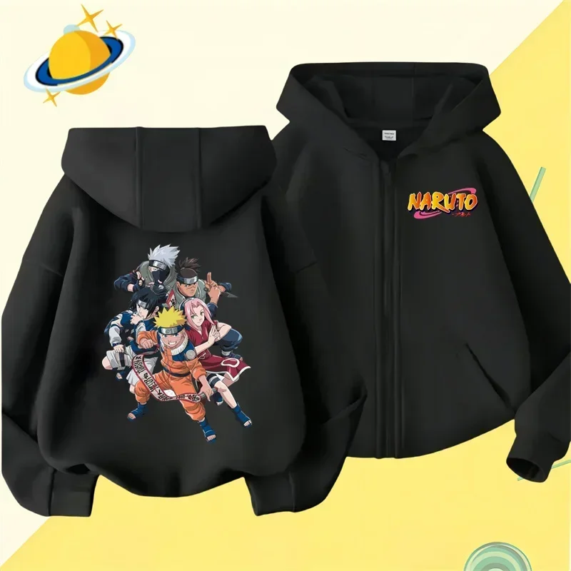 Anime Naruto kids zipper hoodie Cartoon print Autumn/Winter long-sleeved hooded sweatshirt Casual top for boys and girls